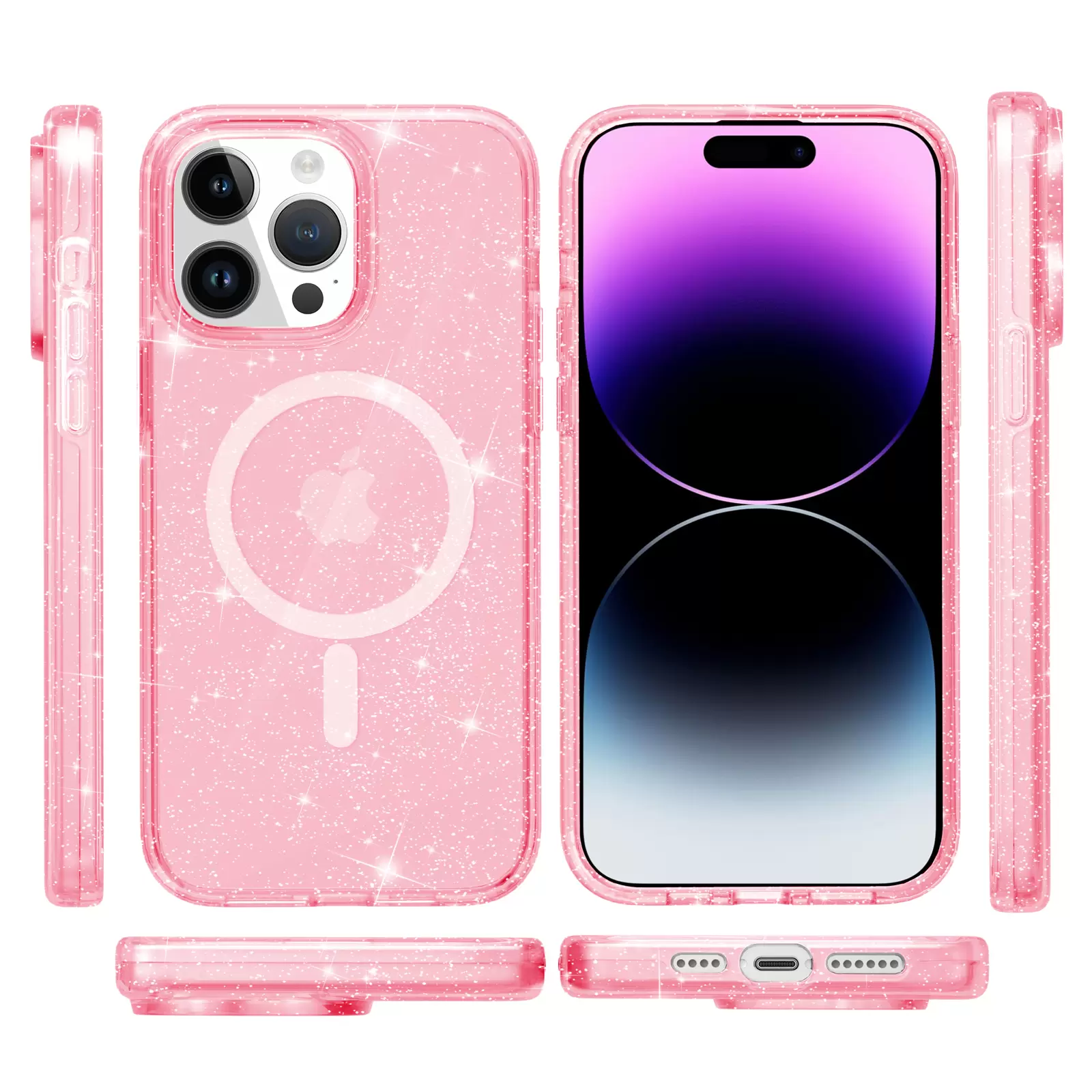 iPhone 16 Pro Fleck Glitter Case MagSafe Clear Pink